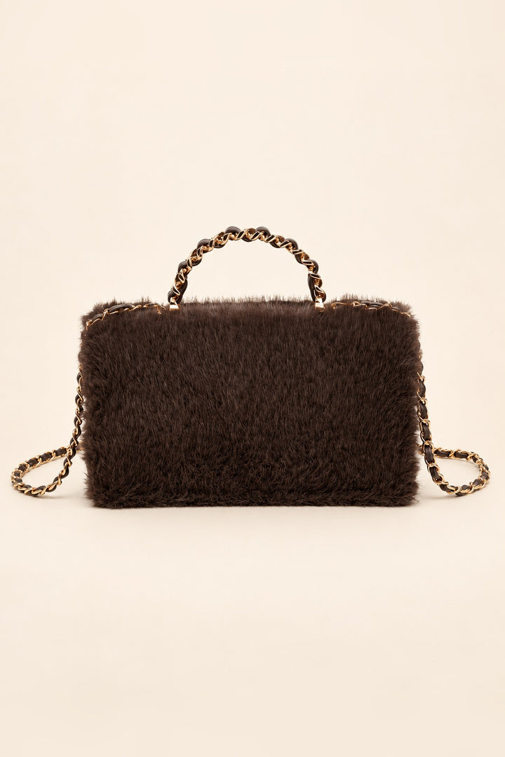 Back of the chocolate brown faux fur Lulu crossbody