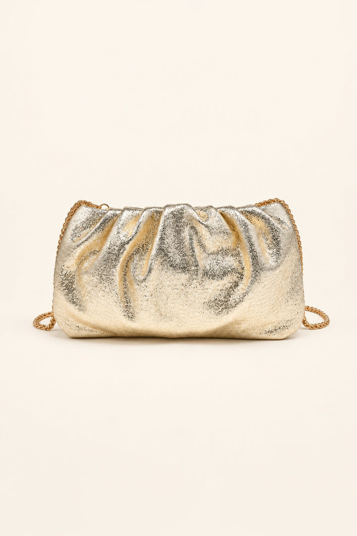 Gold Fancy Metallic Ruched Clutch — back