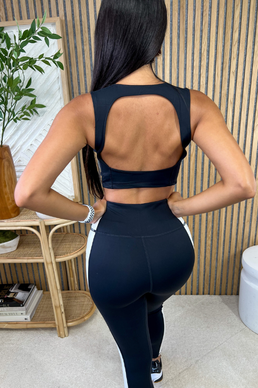 STYLED BY ALX COUTURE MIAMI BOUTIQUE Black Bustier Inspired Crop Top Legging Set activewear for tennis