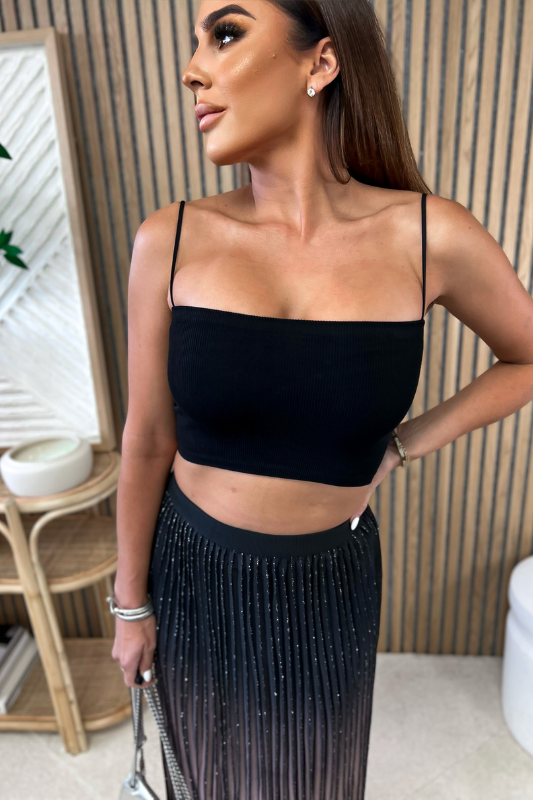 Black Ribbed Crop top with Elastic Straps