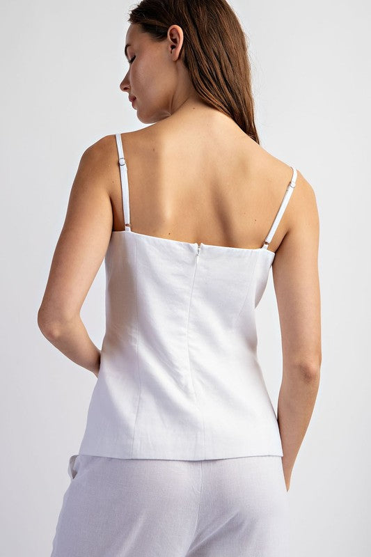back of the Off White Stretch Linen Tailored Tube Top