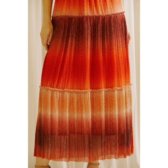STYLED BY ALX COUTURE MIAMI BOUTIQUE Rust Tie Dye Ombre and Metallic Glitter Midi Dress