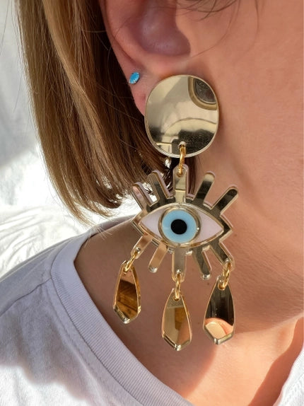 STYLED BY ALX COUTURE MIAMI BOUTIQUE Gold Evil Eye Clip-On Earrings