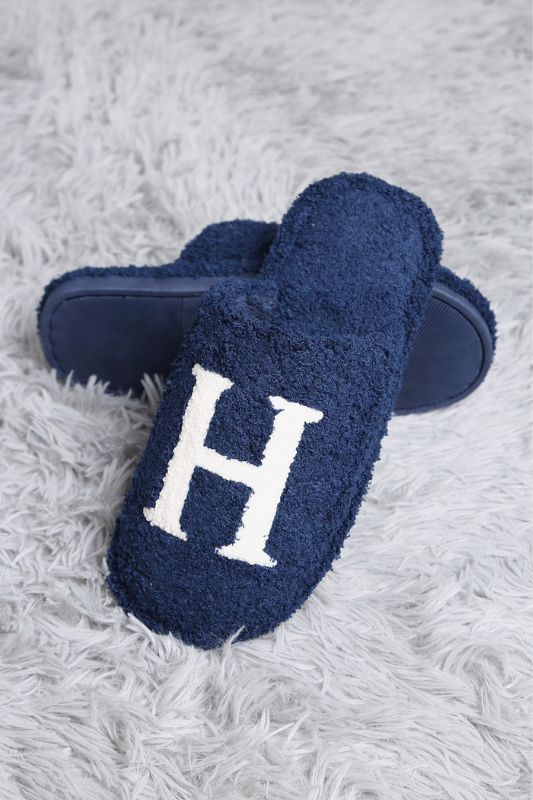 STYLED BY ALX COUTURE MIAMI BOUTIQUE Navy H Print Soft Home Indoor Floor Slippers