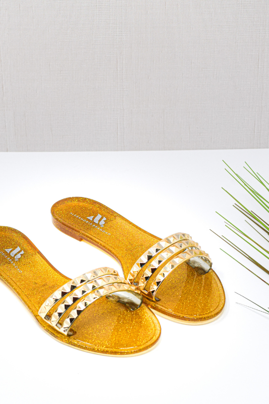 STYLED BY ALX COUTURE MIAMI BOUTIQUE Aria B Dark Gold Slide Sandals