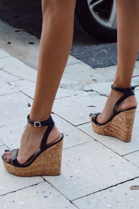 Amora Platform Cork Wedges in Black STYLED BY ALX COUTURE MIAMI BOUTIQUE