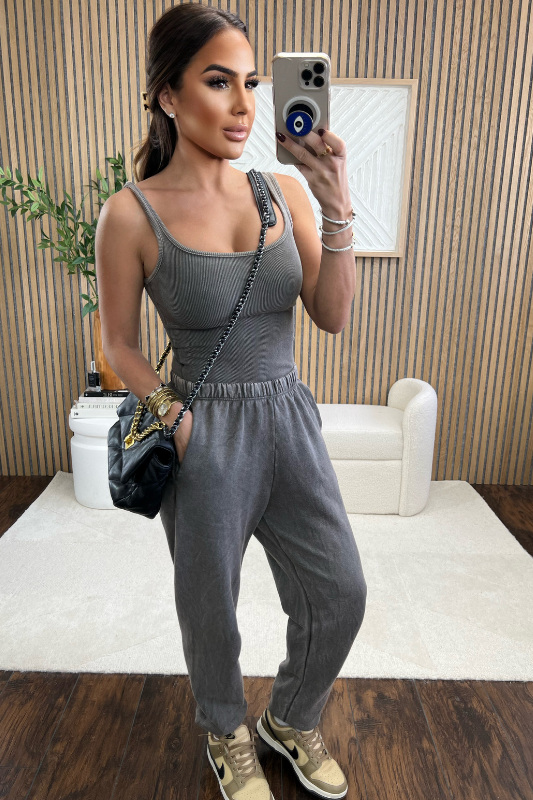 STYLED BY ALX COUTURE MIAMI BOUTIQUE Brown Ribbed Bodysuit and French Terry Joggers