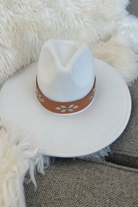STYLED BY ALX COUTURE MIAMI BOUTIQUE Ivory Wide Brim Fedora with Embellishment