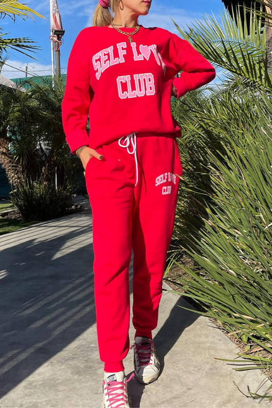 STYLED BY ALX COUTURE MIAMI BOUTIQUE WOMENS TOP Red Crewneck Self Love Club Sweater 