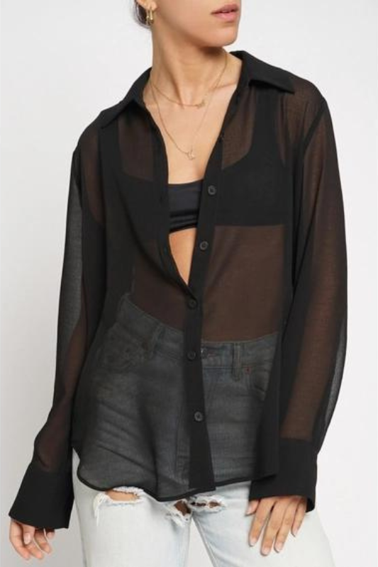 STYLED BY ALX COUTURE MIAMI BOUTIQUE Black Crinkled Sheer Oversized Shirt