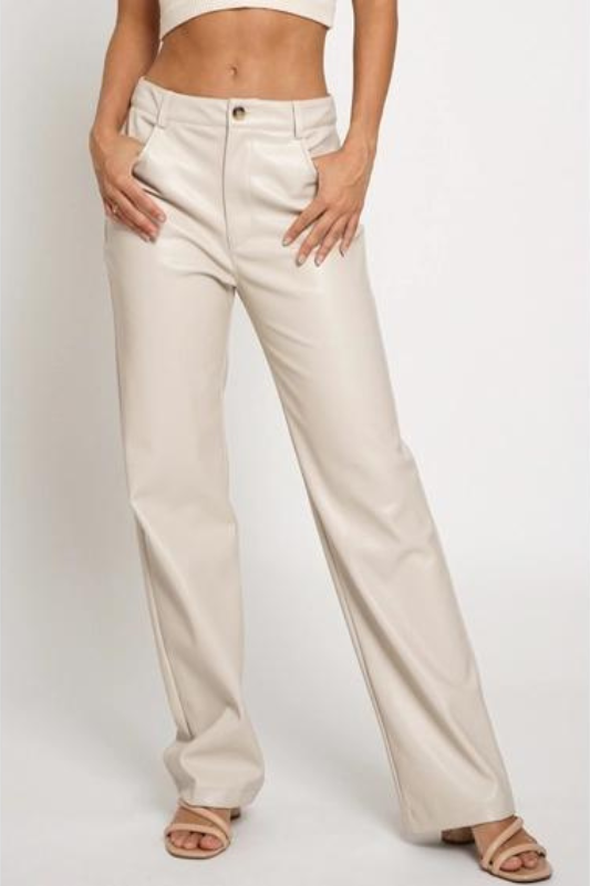 STYLED BY ALX COUTURE MIAMI BOUTIQUE Stone Pu Leather Straight Leg Pants