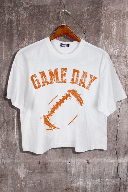 STYLED BY ALX COUTURE MIAMI BOUTIQUE White Orange Game Day Crop Graphic Tee