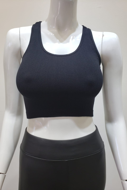 STYLED BY ALX COUTURE MIAMI BOUTIQUE Black Ribbed Crop Top with Racer Back