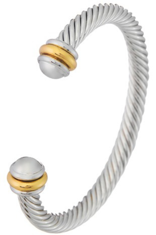 STYLED BY ALX COUTURE MIAMI BOUTIQUE Rhodium Gold Two Tone Cable Cuff Bracelet 