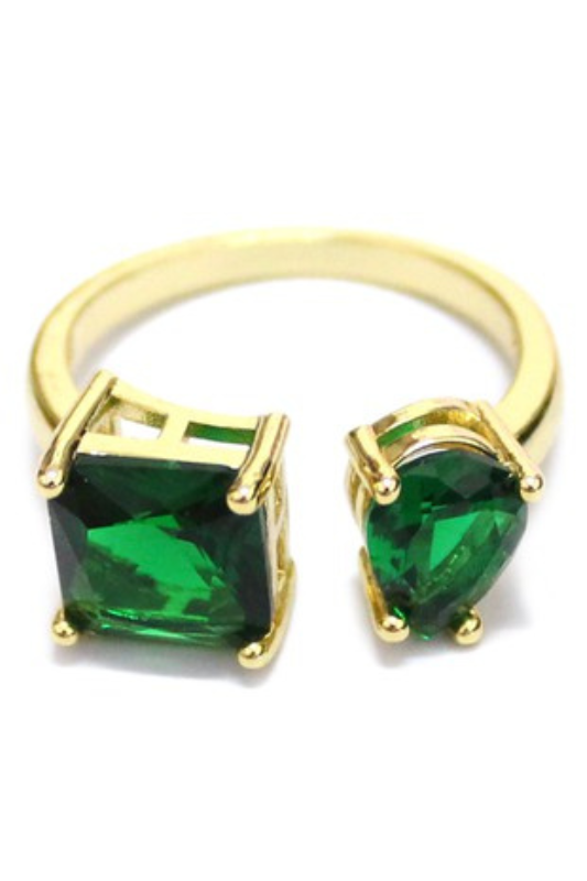 STYLED BY ALX COUTURE MIAMI BOUTIQUE Gold Green Gemstone Square Teardrop Ring 