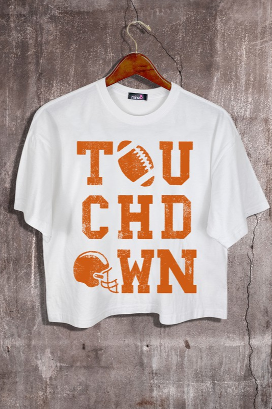 STYLED BY ALX COUTURE MIAMI BOUTIQUE White Orange Touchdown Cropped Graphic Tee