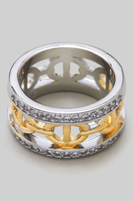 STYLED BY ALX COUTURE MIAMI BOUTIQUE Gold Rhodium CZ Mariner Wide Ring 