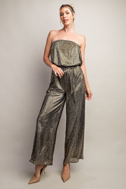 STYLED BY ALX COUTURE MIAMI BOUTIQUE  Black Metallic Off Shoulder Tube Jumpsuit
