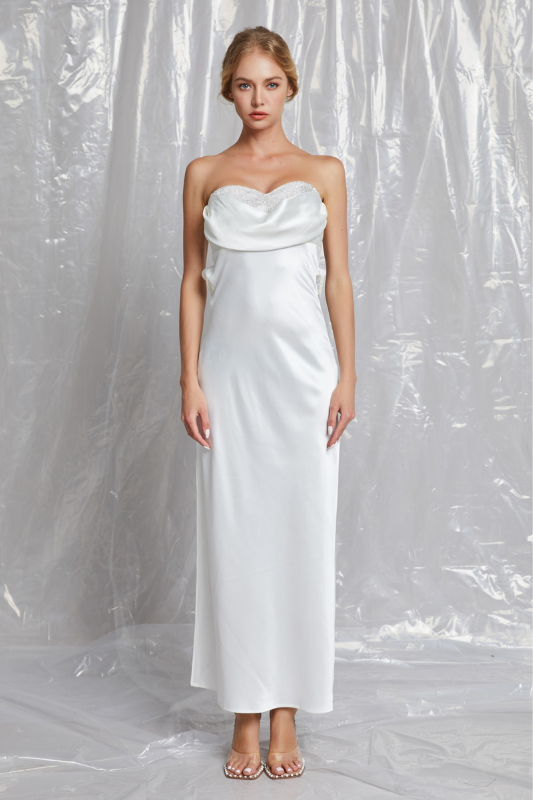 STYLED BY ALX COUTURE MIAMI BOUTIQUE Ivory Sequin Detail Cowl Tube Midi Dress 