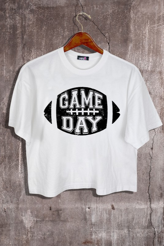 STYLED BY ALX COUTURE MIAMI BOUTIQUE White Black Game Day Football Graphic Crop Tee