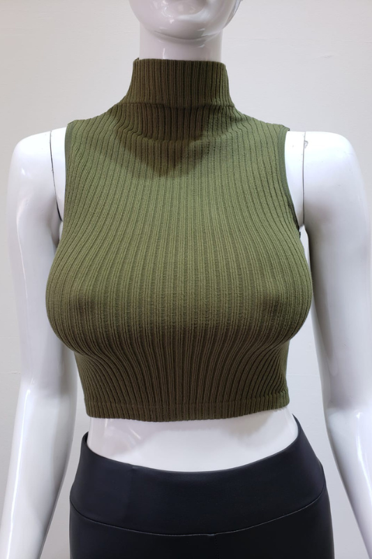 STYLED BY ALX COUTURE MIAMI BOUTIQUE Olive Ribbed Seamless Mock Neck Crop Top