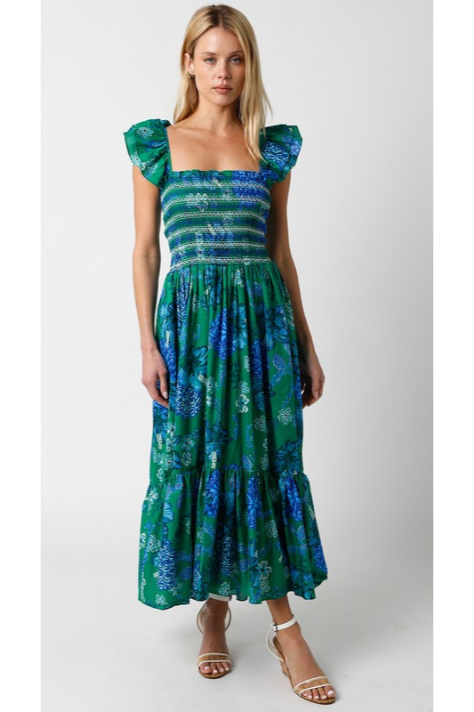 model is wearing Green Blue Layla Midi Dress 