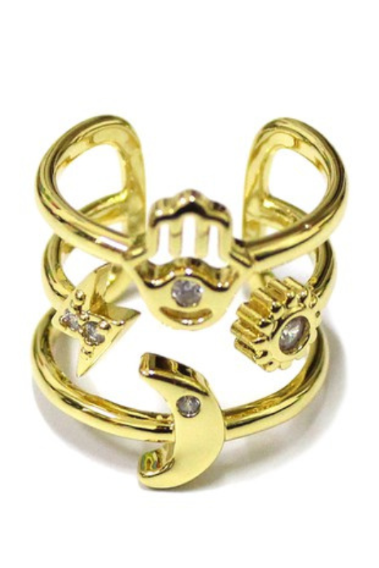 STYLED BY ALX COUTURE MIAMI BOUTIQUE Gold Brass CZ Multi Signet Cut Out Ring