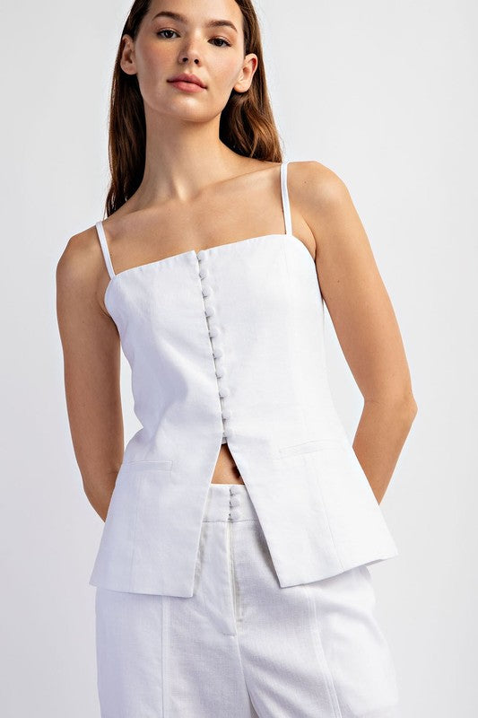 model is wearing Off White Stretch Linen Tailored Tube Top