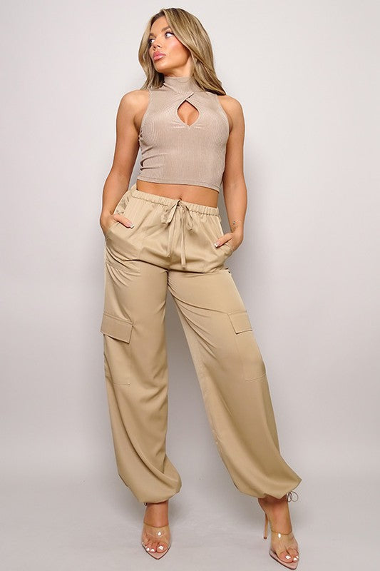 STYLED BY ALX COUTURE MIAMI BOUTIQUE Coffee In My Element Cargo Parachute Pants  