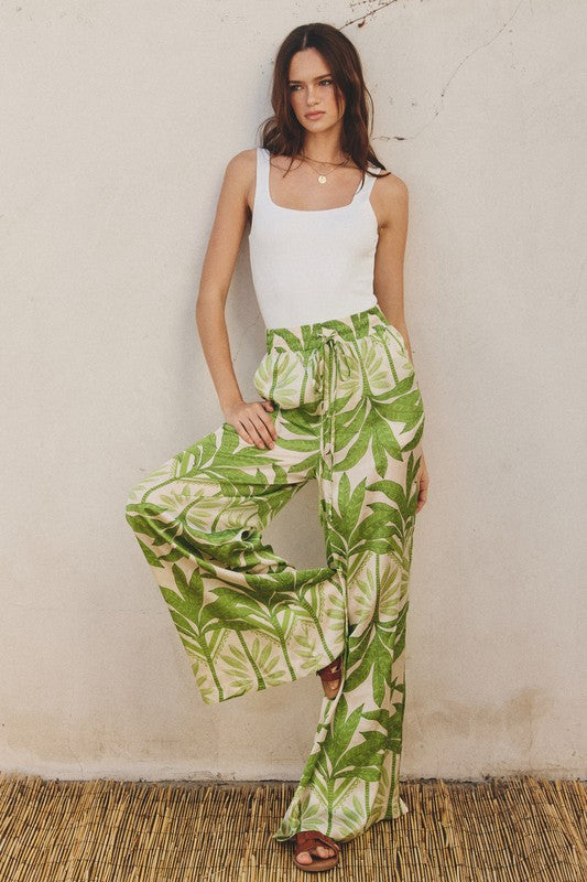 Tropical leave print pull on pants