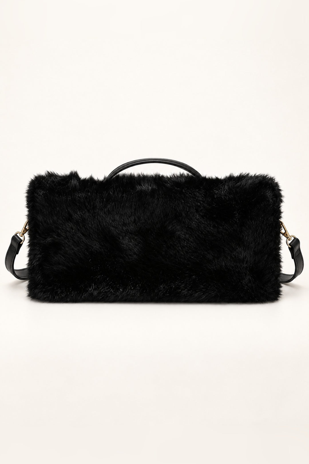 Back view of the black Ada faux fur crossbody bag