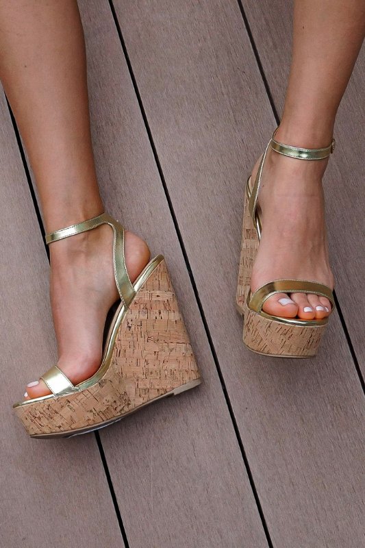 gold dress wedges Buy Now Women Golden Party Wear Embellished Round Toe Wedge Heel Sandals