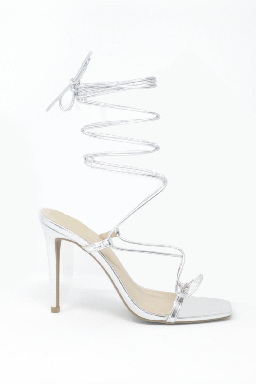 Ana Silver Lace-Up Heels with vegan leather