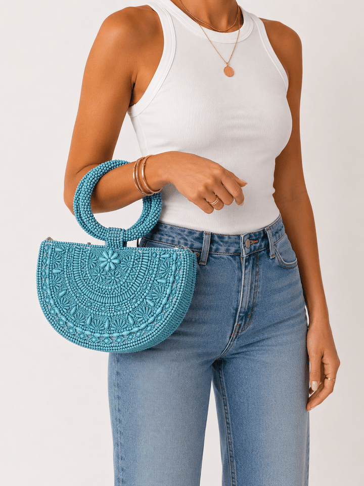 Aqua Beaded Clutch Bag - STYLED BY ALX COUTUREhandbags