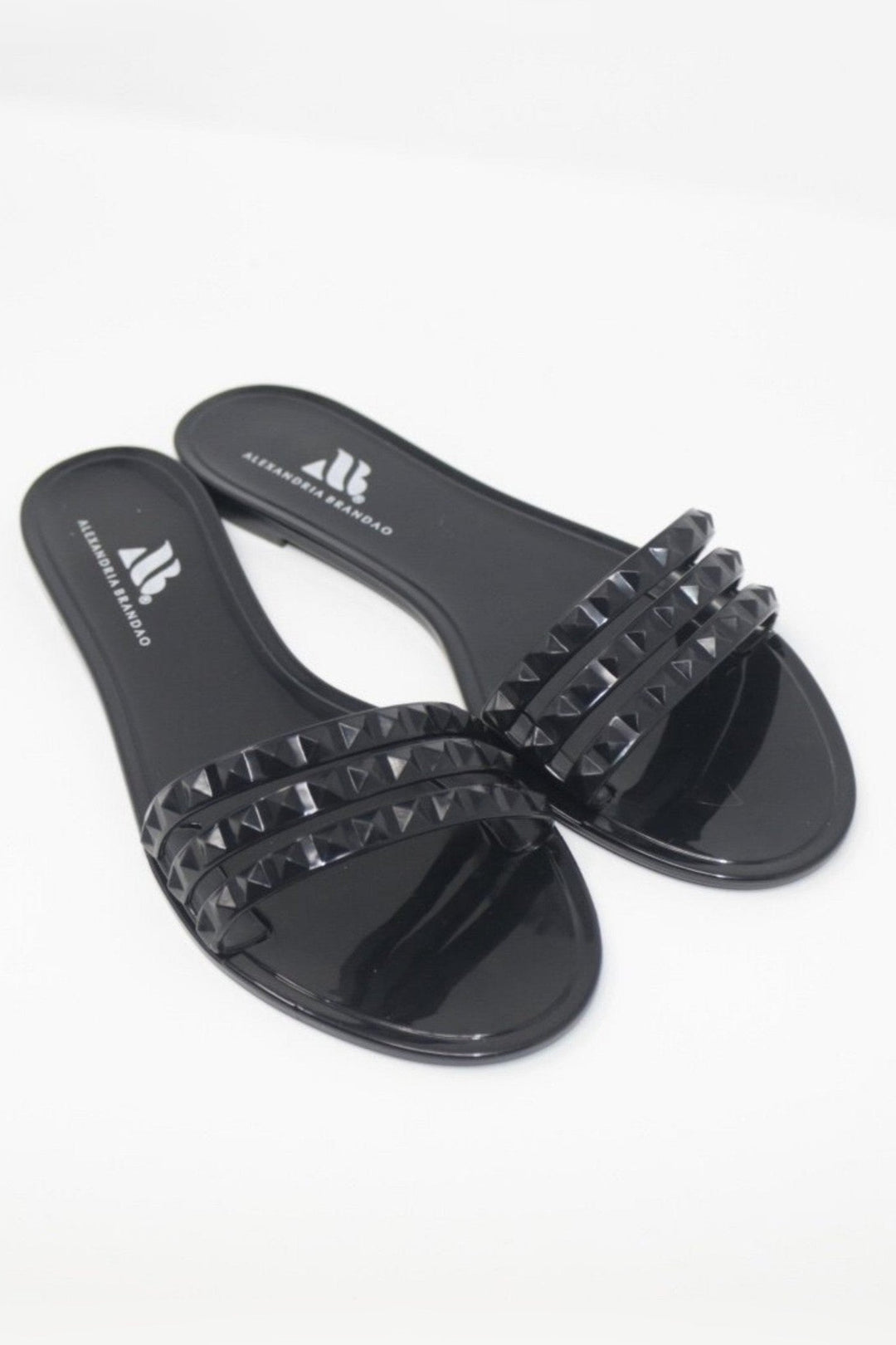 Aria B Black Slide Sandals with 0.5 inch flat heel