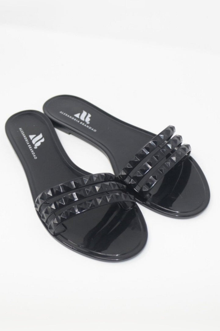 Aria B Black Slide Sandals with 0.5 inch flat heel