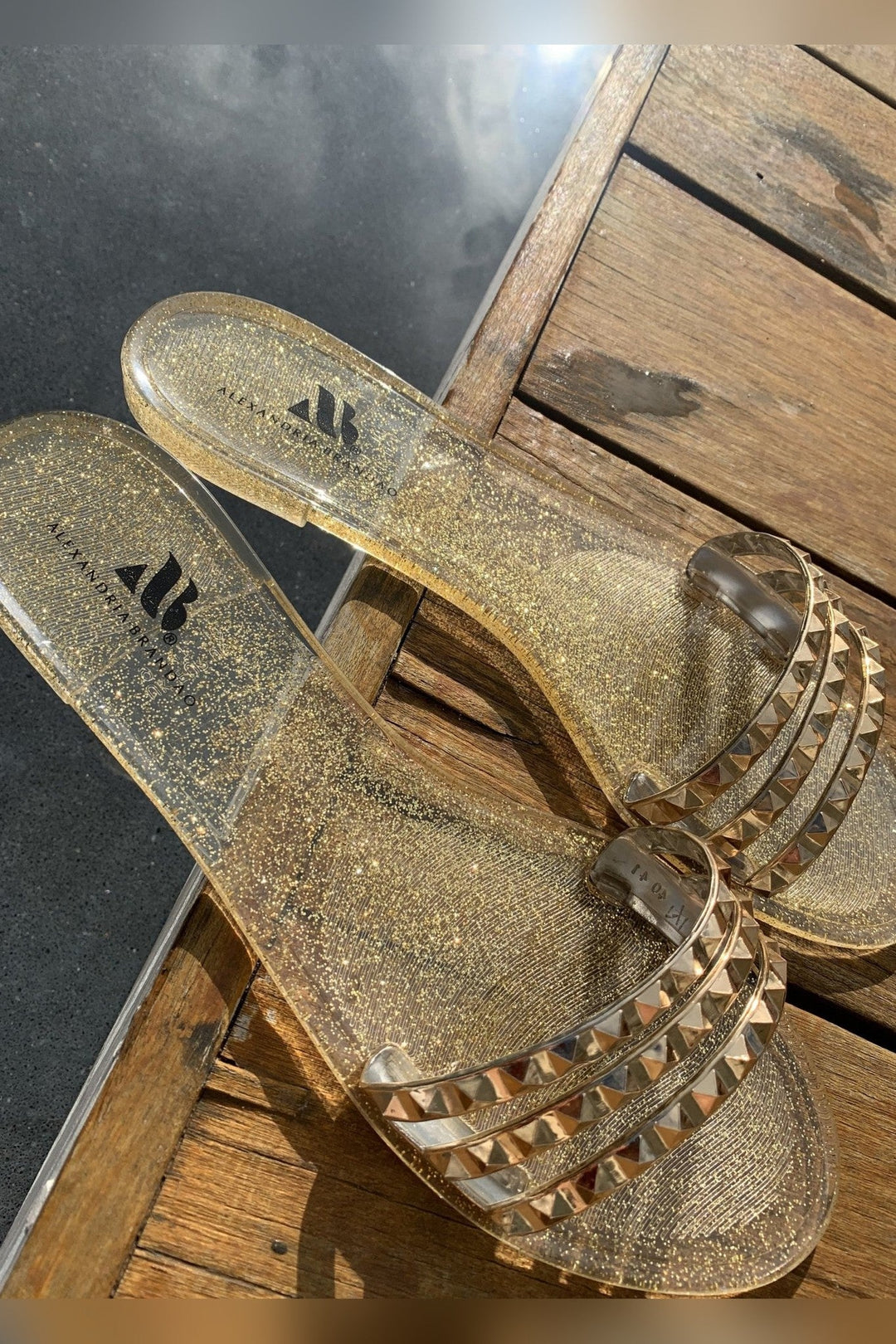Aria B Light Gold Sandals with studded strap