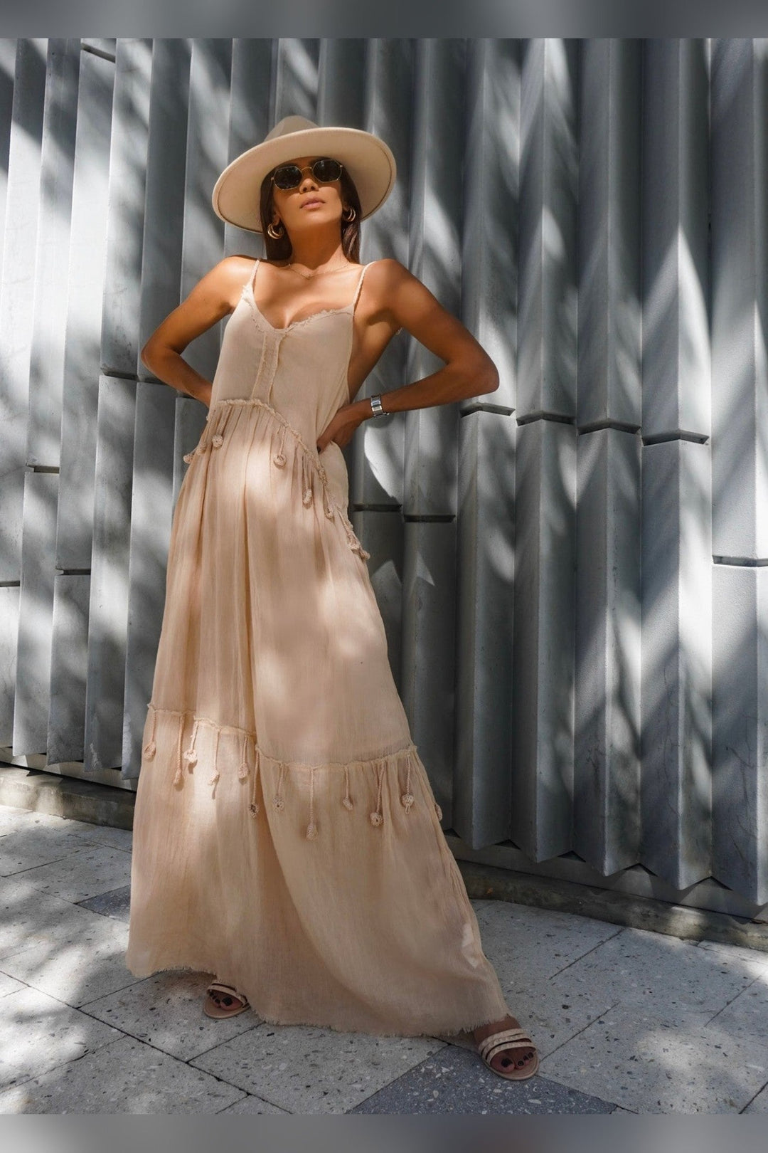 Aria B Nude Beige Sandals with slip-on slide