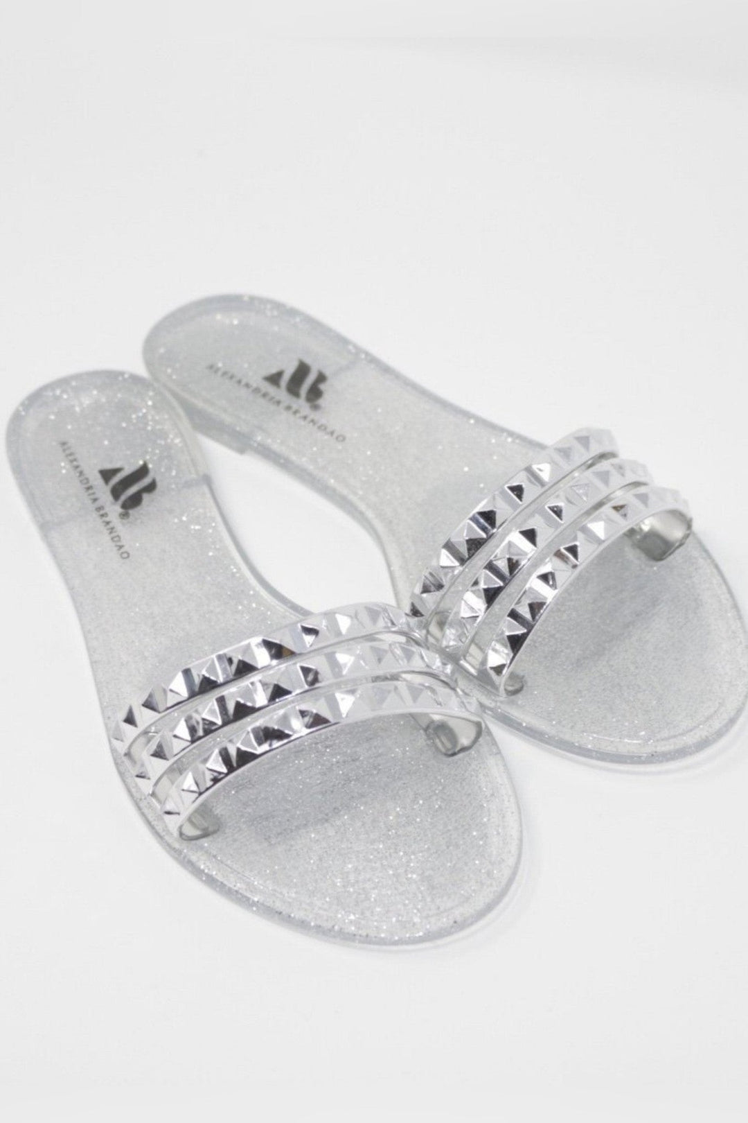 Aria B Silver Sandals with 0.5 inch flat heel