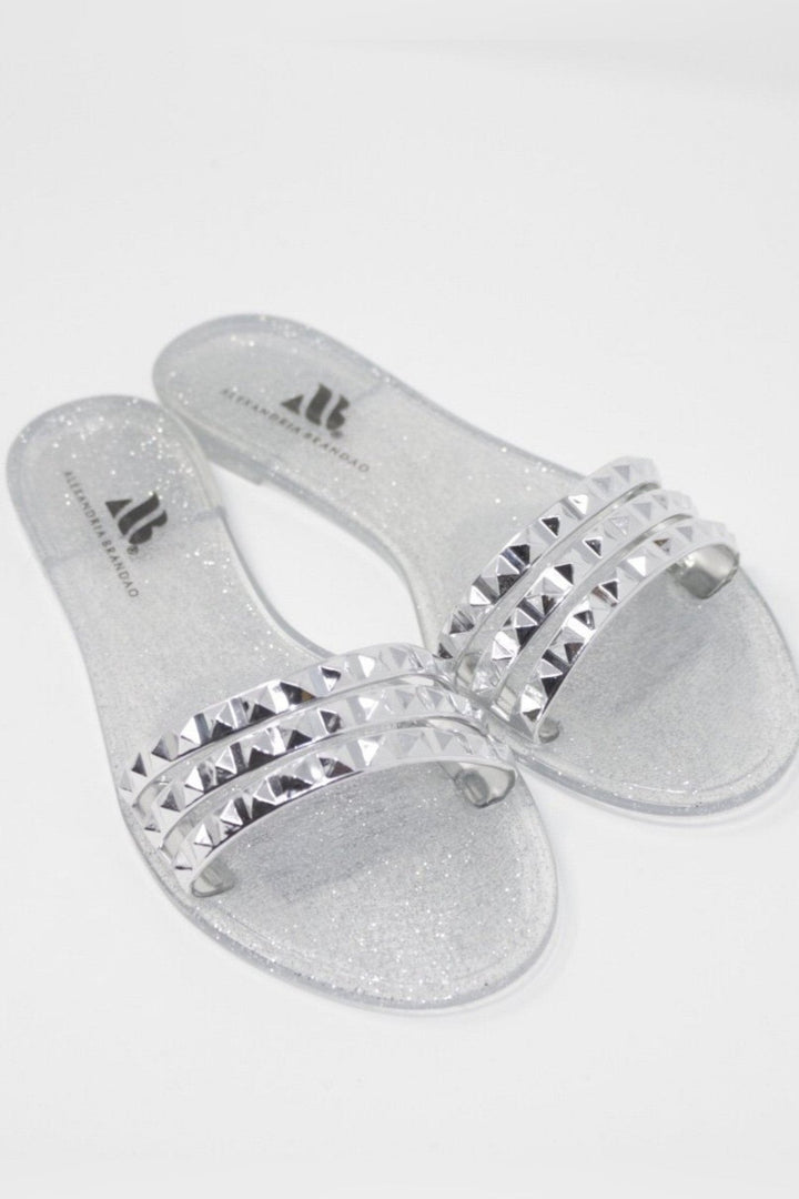 Aria B Silver Sandals with 0.5 inch flat heel