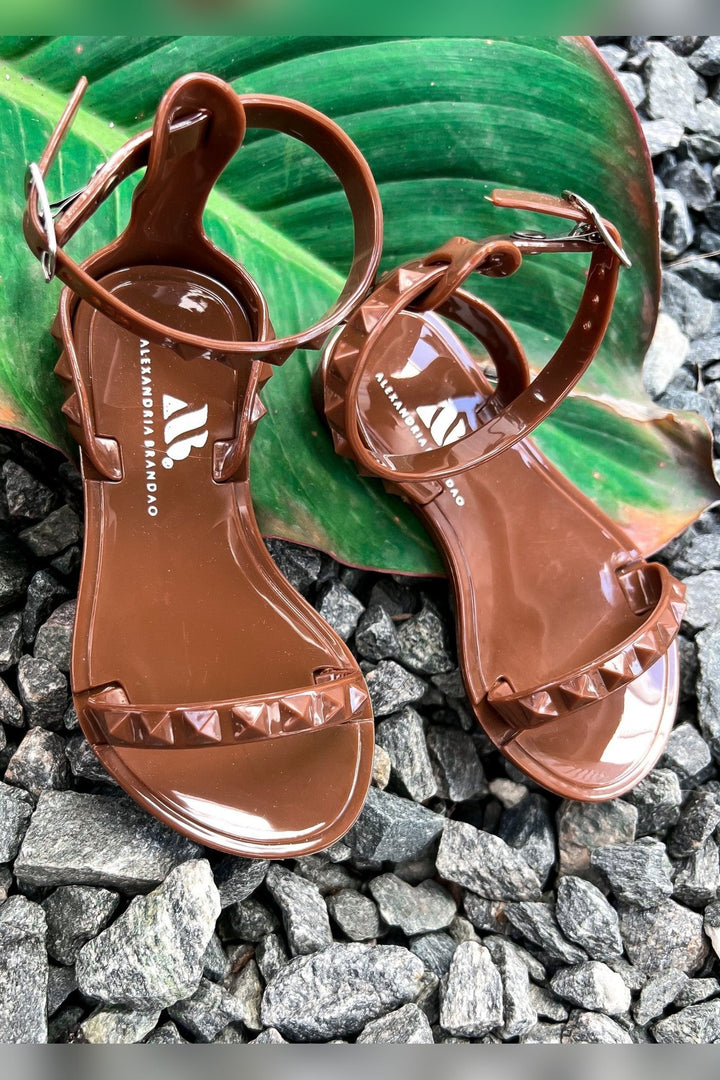 Aria Brown Wide Fit Sandals with studded strap detail