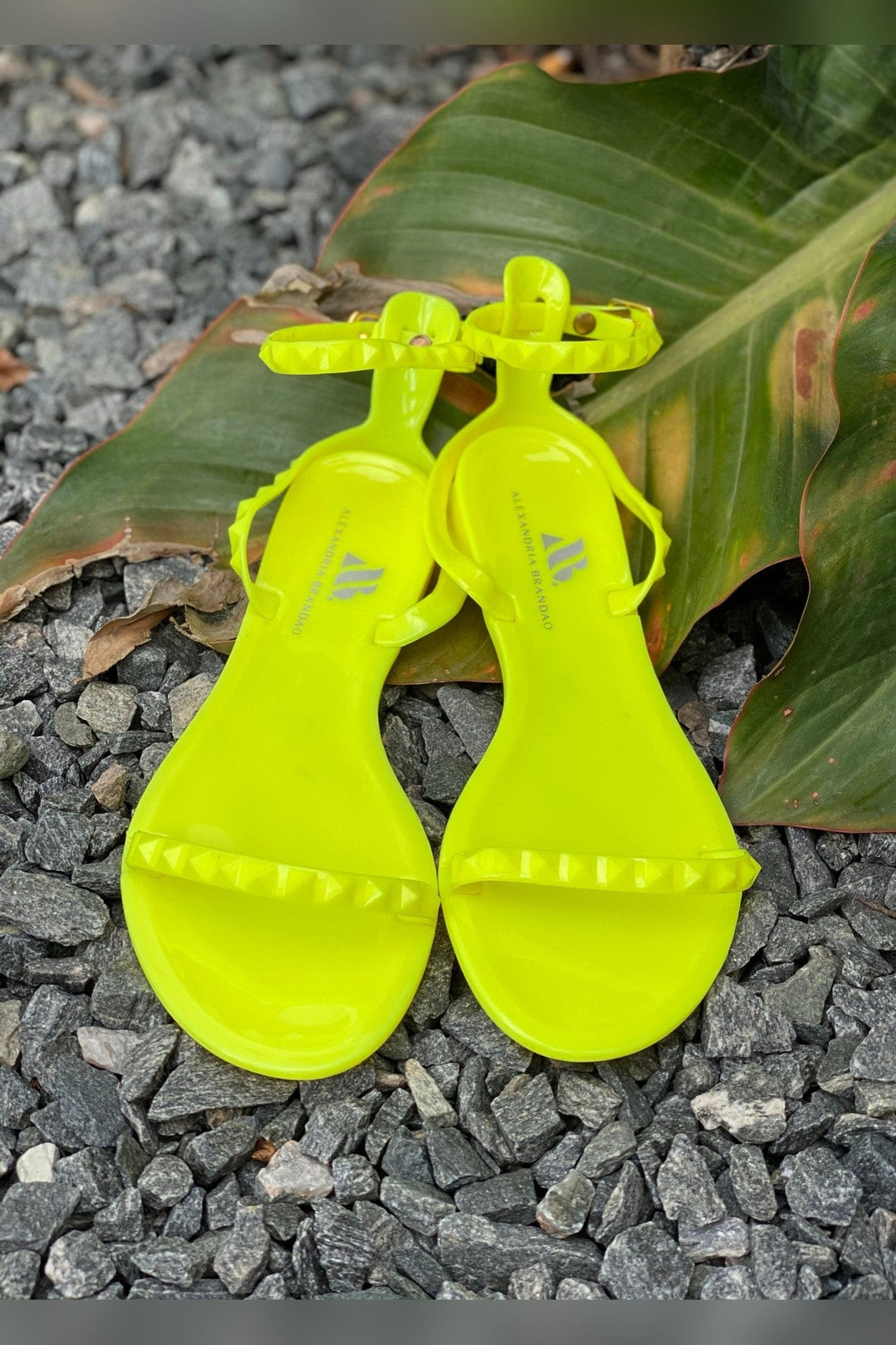 Aria Neon Yellow Studded Sandals with studded strap detail