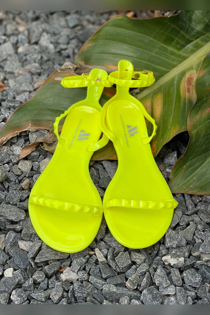 Aria Neon Yellow Studded Sandals with studded strap detail