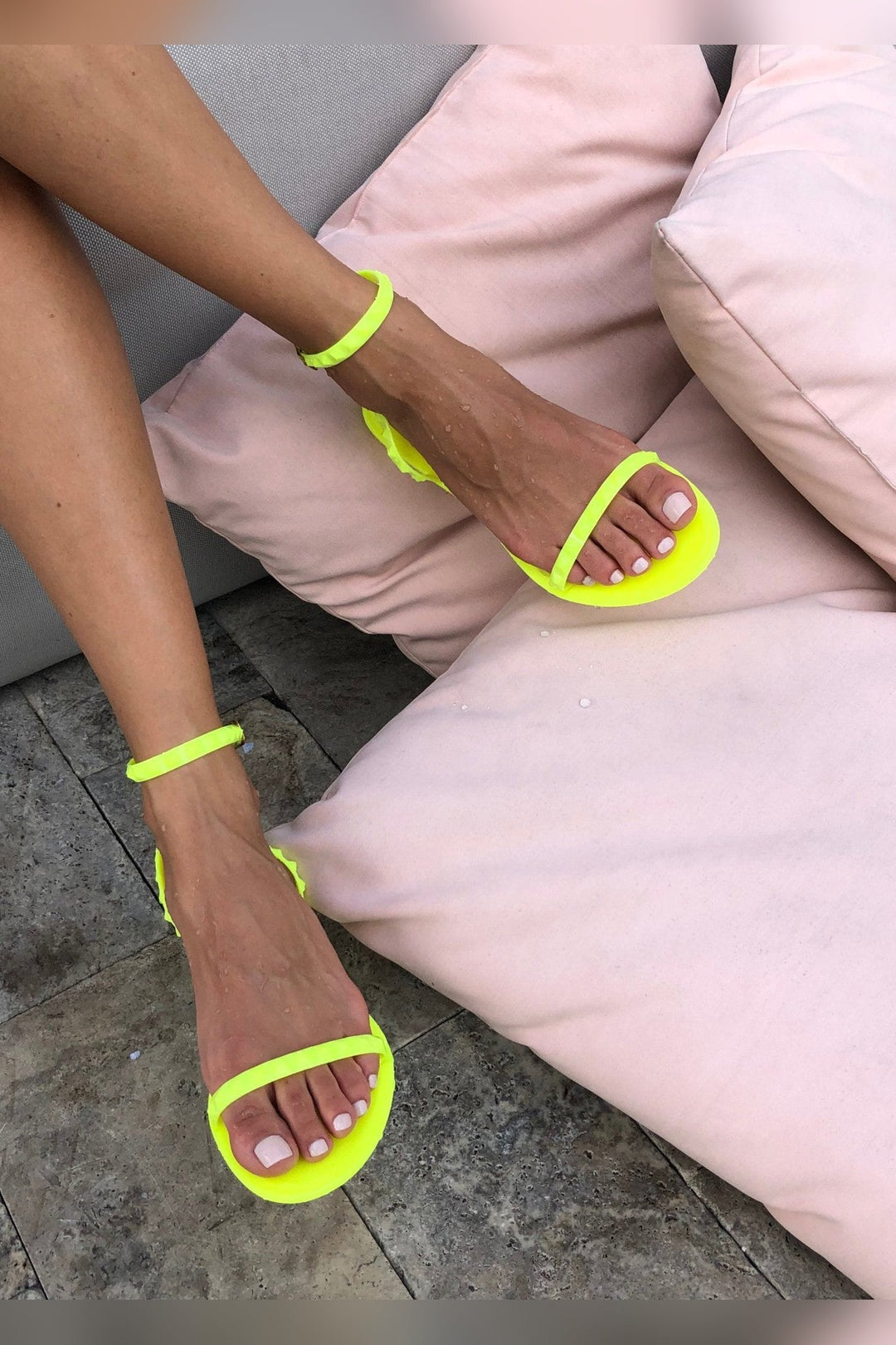 Aria Neon Yellow Studded Sandals with waterproof jelly build