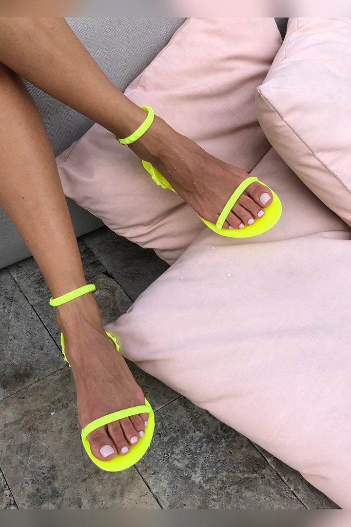 Aria Neon Yellow Studded Sandals with waterproof jelly build