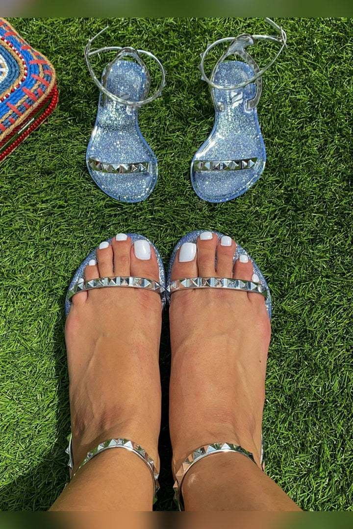 Aria Silver Jelly Sandals with ankle strap