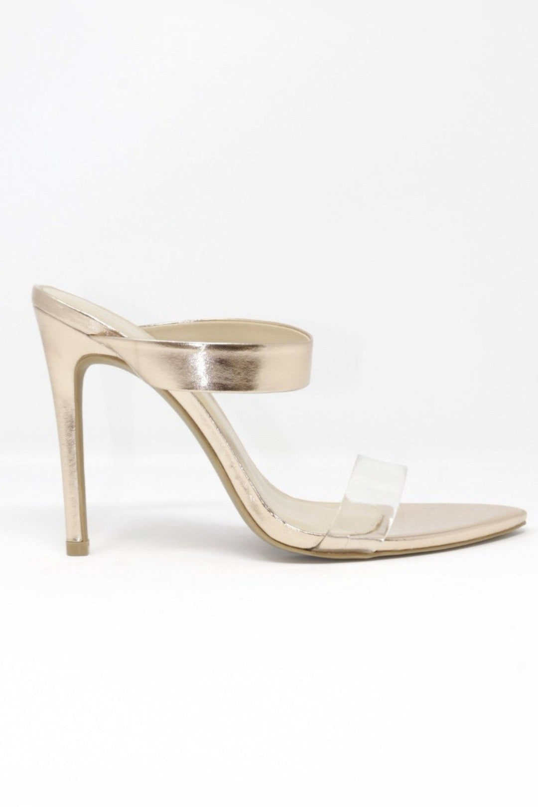 Audrey Rose Gold Clear Heels with two-strap slide-on