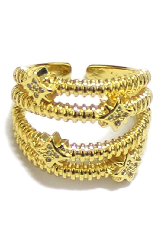 STYLED BY ALX COUTURE MIAMI BOUTIQUE Gold Textured Brass Stack Ring 