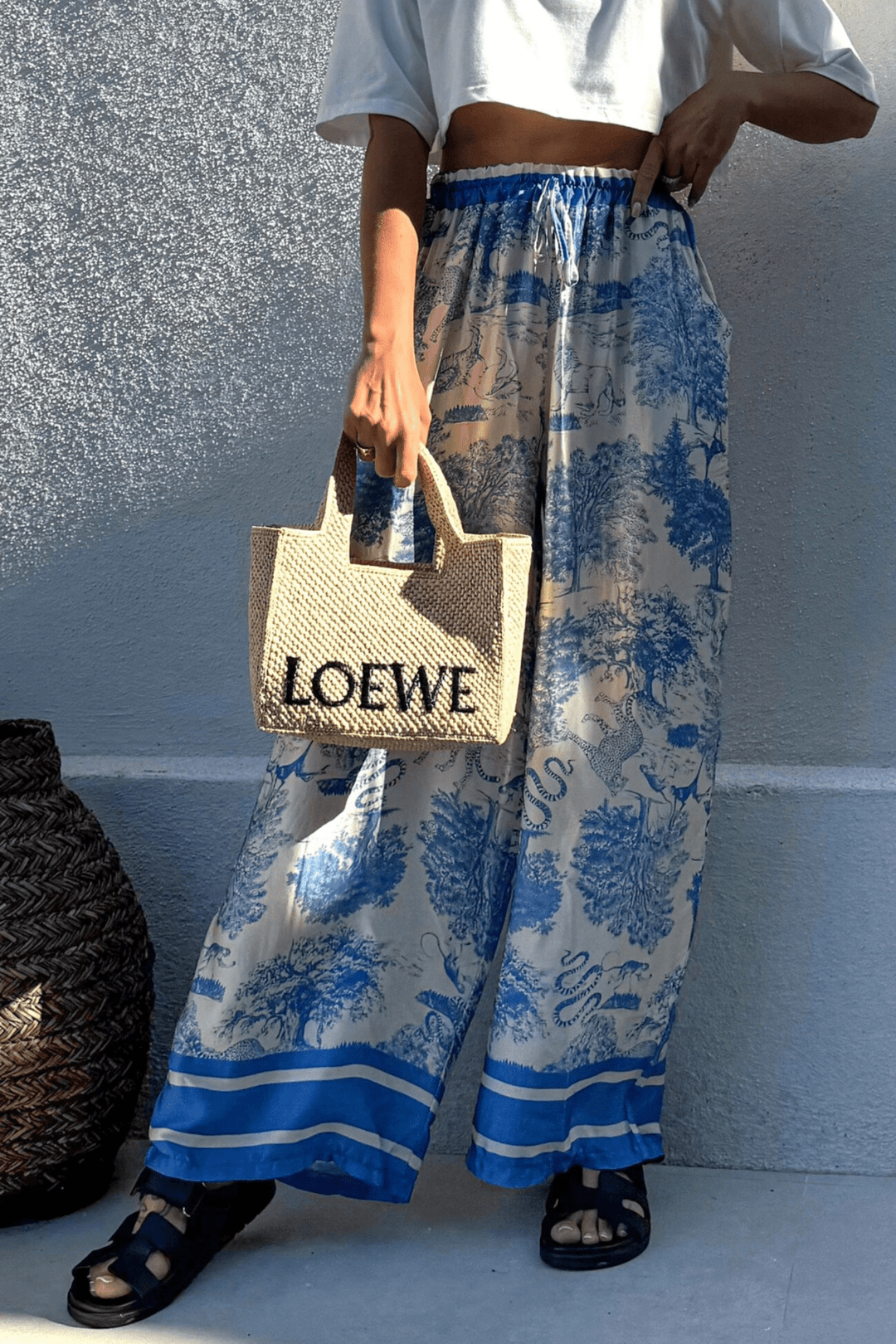 Baby Blue Bohemian Jungle Print Pants - STYLED BY ALX COUTUREPANTS