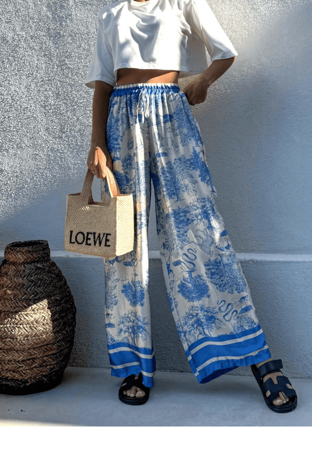 Baby Blue Bohemian Jungle Print Pants - STYLED BY ALX COUTUREPANTS